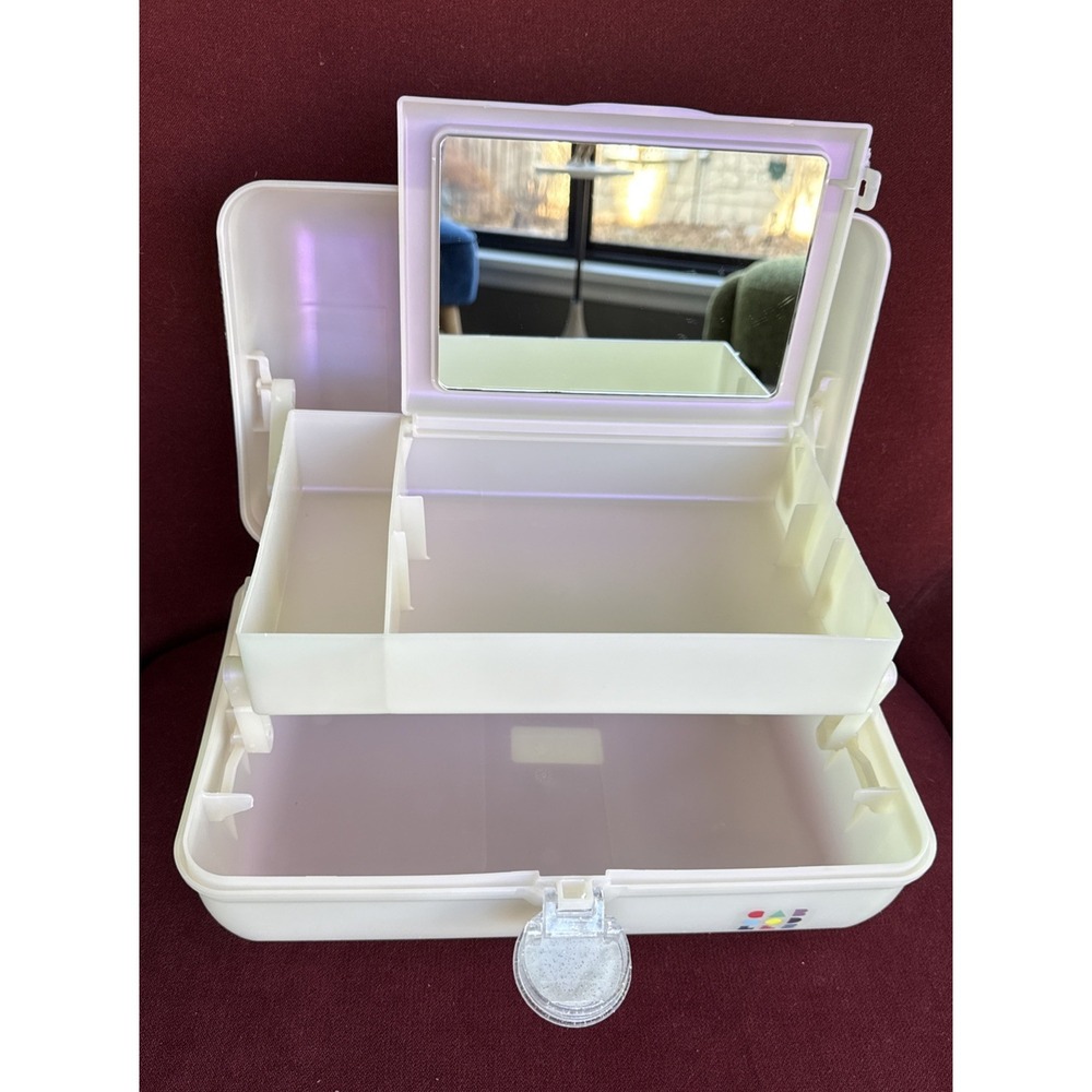 Caboodles White Opal On-The-Go Girl Retro Case Glitter-Rainbow Latch 13" - Picture 5 of 9